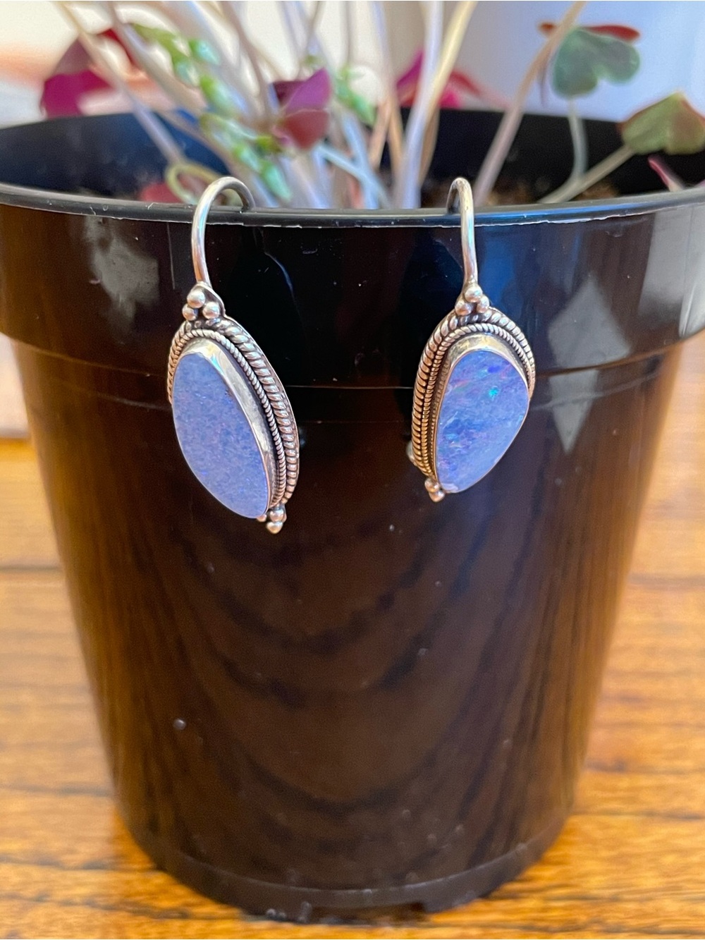 Sterling Silver Blue Opal Teardrop Drop Earrings